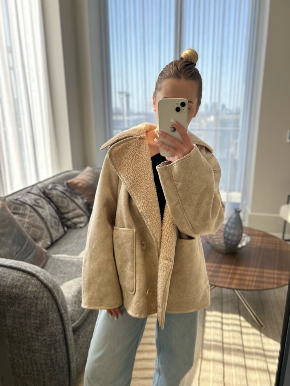Cozy Faux Shearling Jacket in Beige